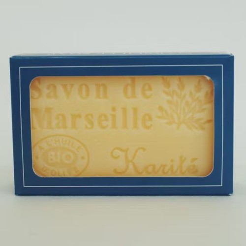 Savon de Marseille à l'huile d'olive bio parfum karité dans son étui carton