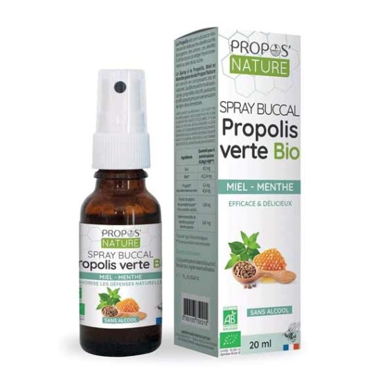 Spray buccal bio Propolis verte, miel  huile essentielles de menthe - sans alcool- Maux de gorge